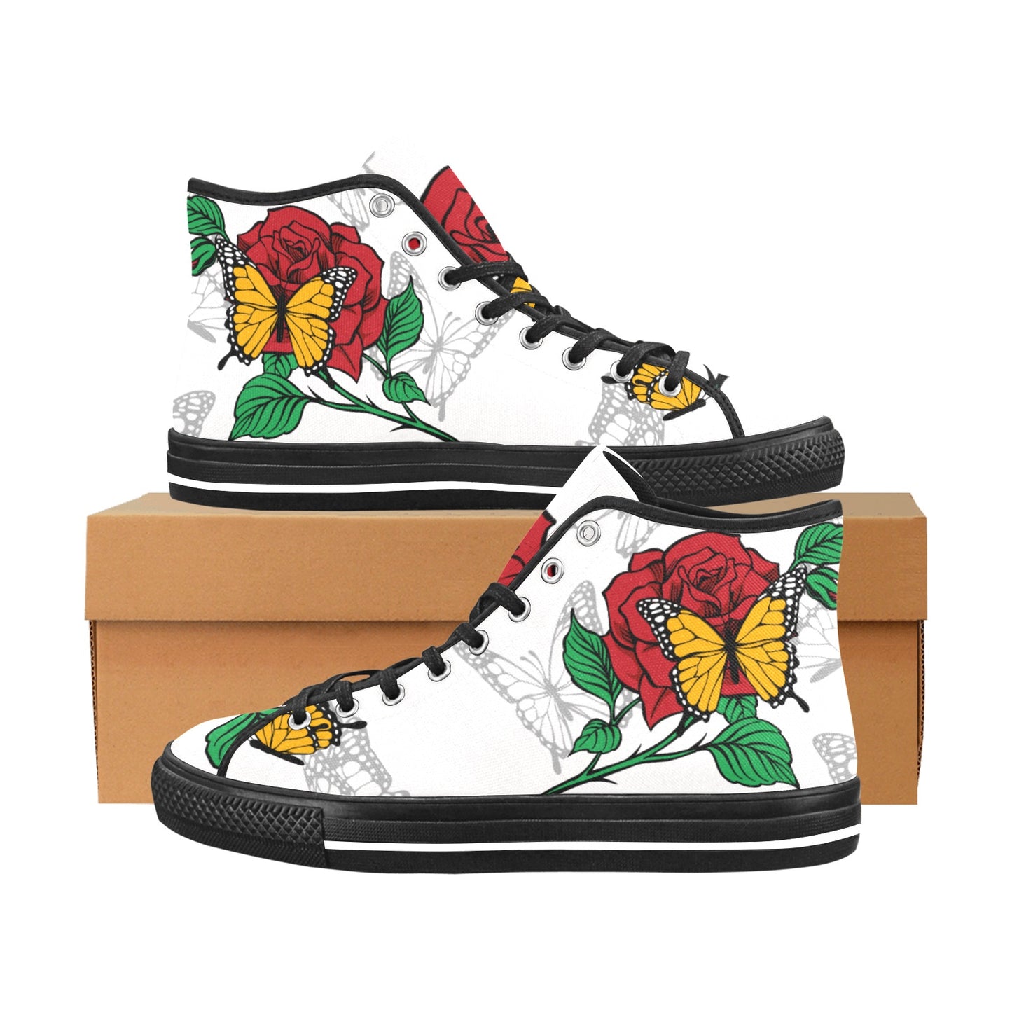 Butterfly Rose High Top Canvas Shoes