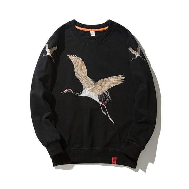 THE NLMU Official Store HOODIES & SWEATSHIRTS black / XXS Crane Embroidery Pullover Sweatshirt