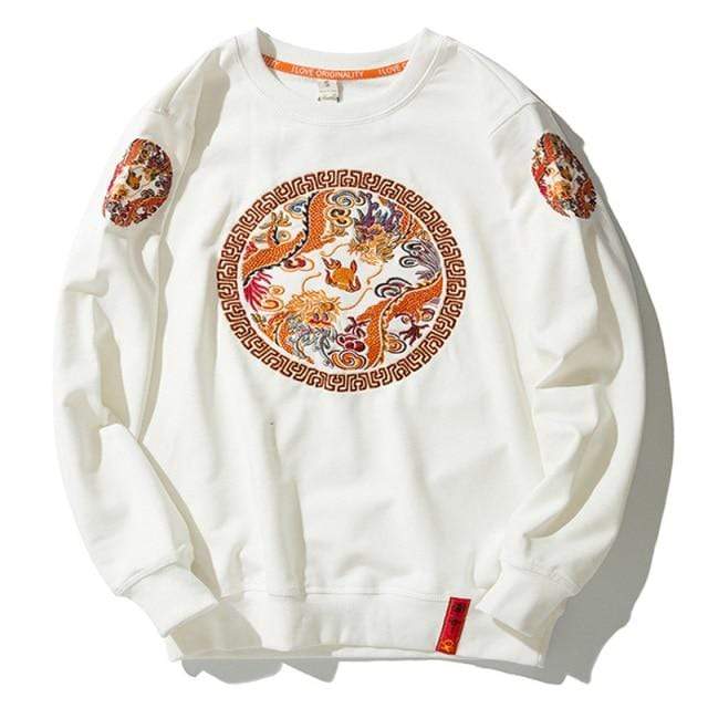Kos Shipping Store HOODIES & SWEATSHIRTS white / XS Dragon Embroidered Sweatshirt